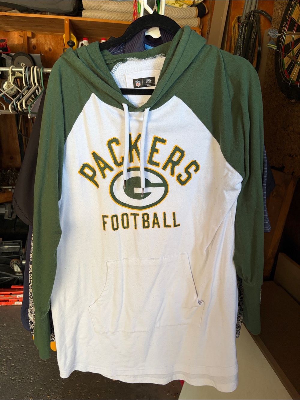 NFL Green and White Green Bay Packers Raglan Hoodie Tunic